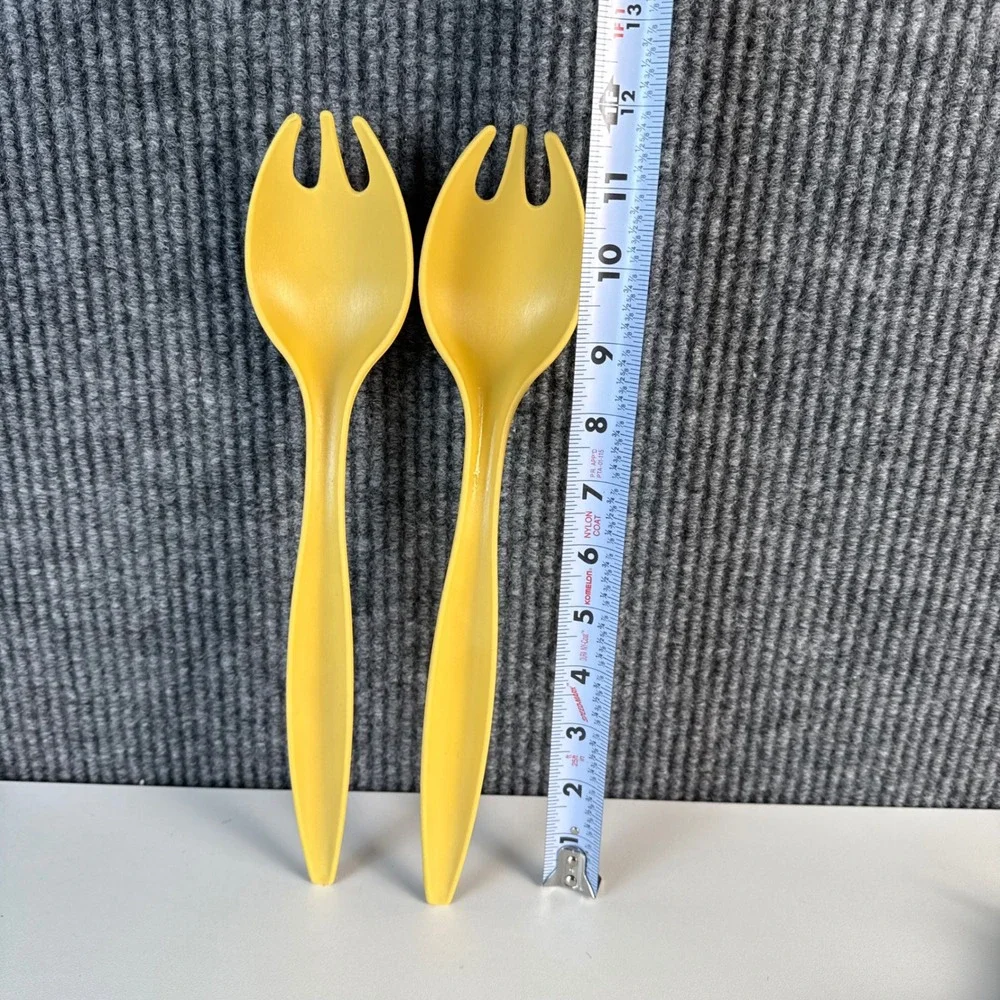 Vintage Tupperware Yellow Salad Server Spork Set of 2 Retro Kitchen 11.5‎ Inch